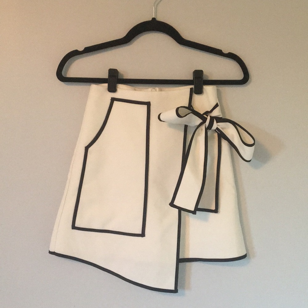 Black and White Wrap Skirt with Bow
